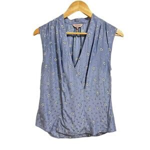 Rebecca Taylor Women's Blue Sleeveless‎ Crossover Petal Fleur Top Size 0
